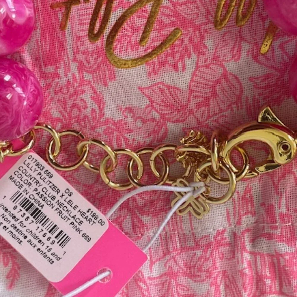 LILLY PULITZER x Lele Heart Country Club Necklace Passionfruit Pink - Picture 10 of 14
